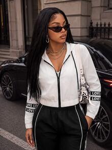 BamGleam Women's Solid Color Autumn Outfit Patchwork Contrast Color Fashion Jacket - White - View 3