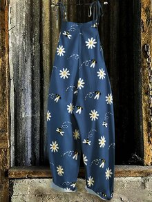 Linhara Plus Size Women Casual Printed Jumpsuit Fall - Navy Blue - View 2