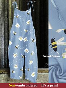 EMERY ROSE Plus Size Women Casual Printed Jumpsuit Fall - Blue - View 1