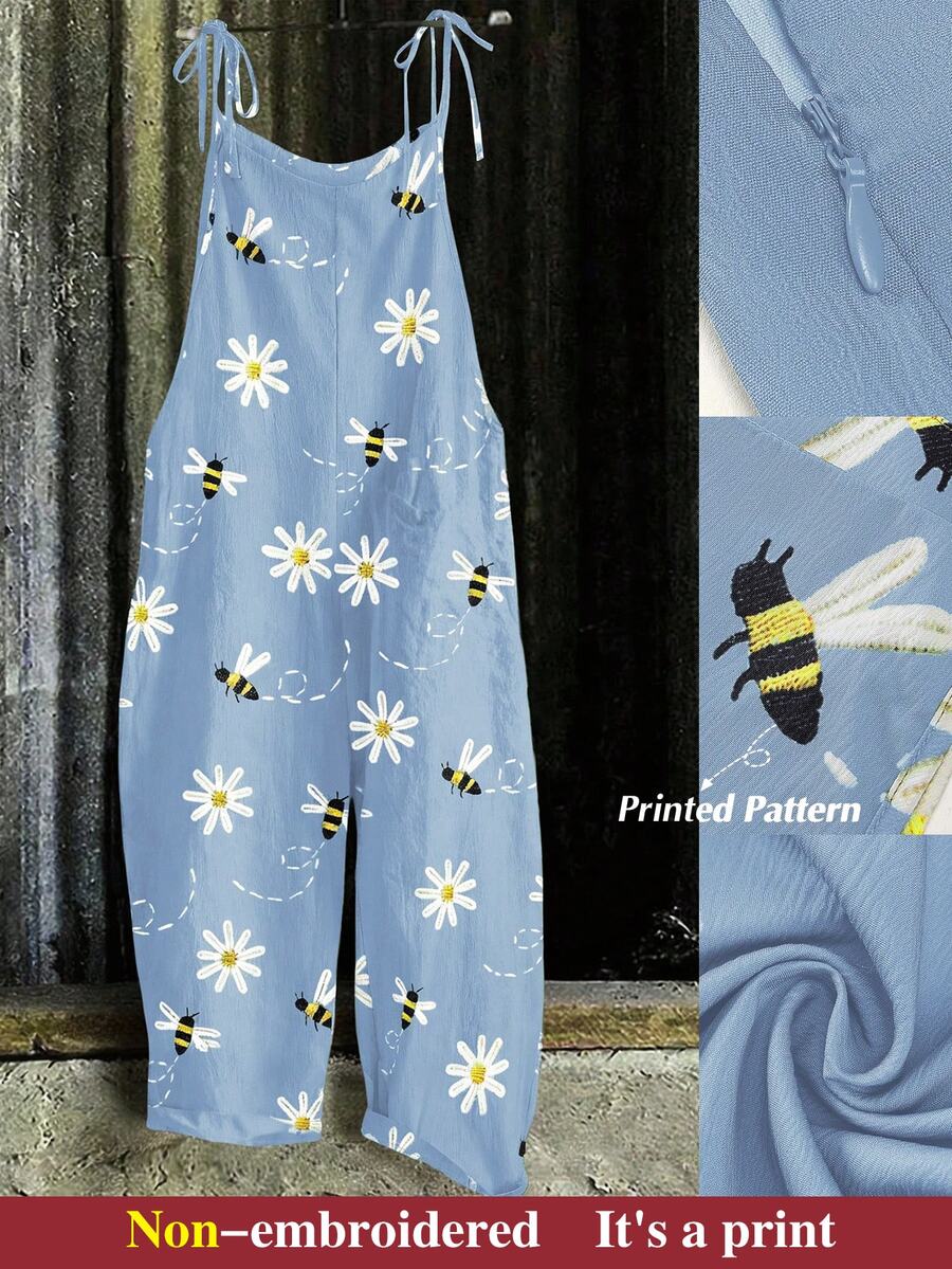 EMERY ROSE Plus Size Women Casual Printed Jumpsuit Fall - Blue - View 1