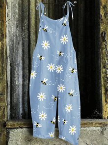 EMERY ROSE Plus Size Women Casual Printed Jumpsuit Fall - Blue - View 6