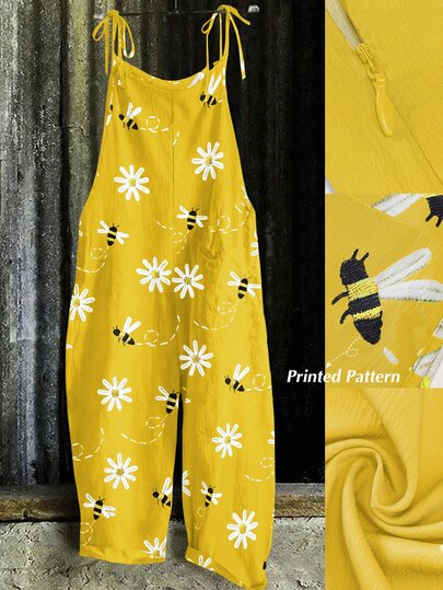 Linhara Plus Size Women Casual Printed Jumpsuit Fall