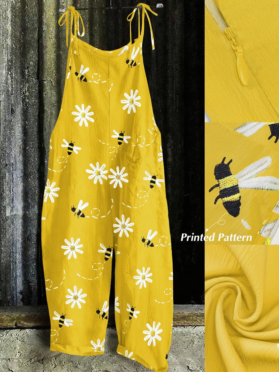 Linhara Plus Size Women Casual Printed Jumpsuit Fall - Yellow - View 1