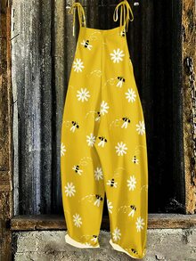 Linhara Plus Size Women Casual Printed Jumpsuit Fall - Yellow - View 2
