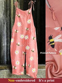 Linhara Plus Size Women Casual Printed Jumpsuit Fall - Pink - View 1