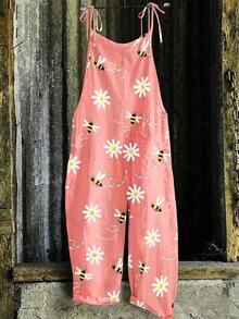 Linhara Plus Size Women Casual Printed Jumpsuit Fall - Pink - View 6