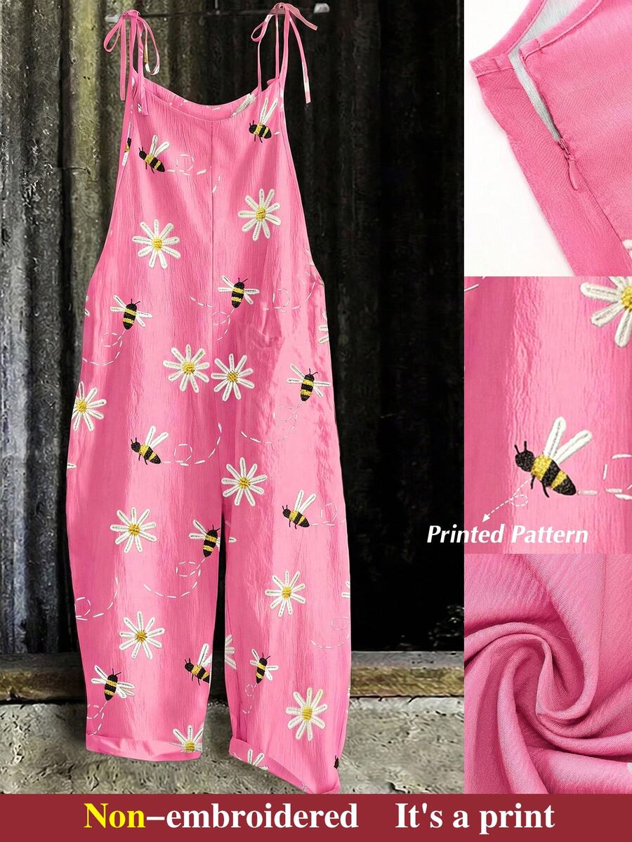 EMERY ROSE Plus Size Women Casual Printed Jumpsuit Fall - Pink - View 1
