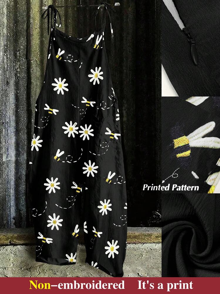 EMERY ROSE Jumpsuit Kasual Bermotif untuk Wanita Ukuran Besar Musim Gugur - Hitam - View 1