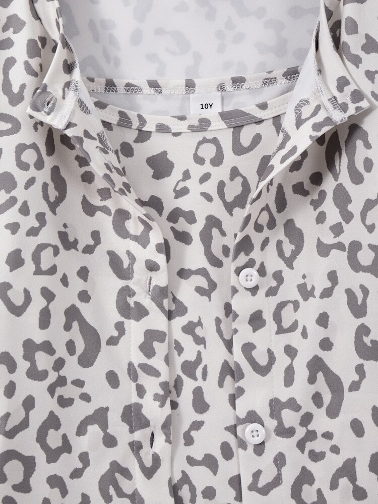 Girls 3-Piece Set Elastic Knit Digital Print Leopard Pattern Casual Daily Home Seasonal Outfit Open Front Cardigan With Slim Fit Camisole And Shorts S - Multicolor - View 5