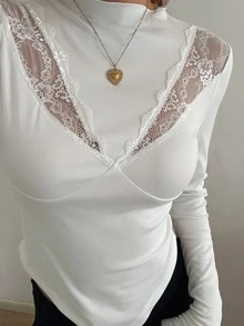 DAZY 女款秋季保暖內裡修身高領套頭T恤 - 白色 - 查看 5
