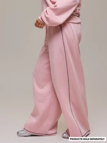 MUSERA 大尺碼粉色粗縫線寬腿慢跑褲 秋冬休閒上衣 日常穿搭舒適酷感套裝 - 粉色 - 查看 2