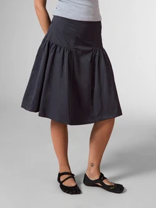 COUREZ Panel Midi Nylon Skirt, Y2K Casual For Women Core Going Out Brunch Picnic Work Office Autumn Concert Charcoal Gray - Black - View 2