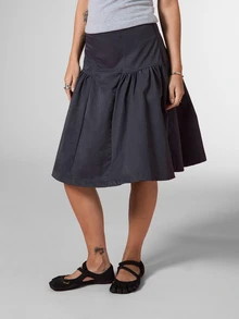 COUREZ Panel Midi Nylon Skirt, Y2K Casual For Women Core Going Out Brunch Picnic Work Office Autumn Concert Charcoal Gray - Black - View 4