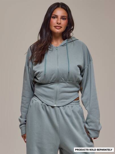 MUSERA Plus Size Sage Green Corset Zip Up Sweatshirt Jacket Winter Fall Autumn Casual Top Day Outfit Comfy Outfit Cool