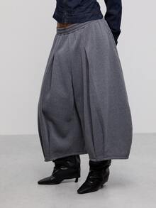 COUREZ Dunkelgraue Y2K Damen-Sommerhose, lässige Streetwear, Low-Rise Baggy Balloon Crop Jogger, Sweatpants-Outfit für Flughafen - Dunkelgrau - Übersicht 2