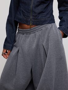 COUREZ Dunkelgraue Y2K Damen-Sommerhose, lässige Streetwear, Low-Rise Baggy Balloon Crop Jogger, Sweatpants-Outfit für Flughafen - Dunkelgrau - Übersicht 8