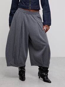 COUREZ Dunkelgraue Y2K Damen-Sommerhose, lässige Streetwear, Low-Rise Baggy Balloon Crop Jogger, Sweatpants-Outfit für Flughafen - Dunkelgrau - Übersicht 6