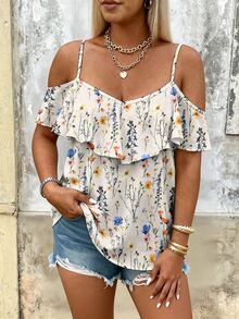EMERY ROSE Plus Size Women's Printed Shirt, Suitable For Dating, Romantic Holidays, Casual Daily Wear, Versatile And Fashionable, Spring/Summer Style. - Multicolor - View 4