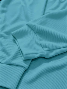 EMERY ROSE Fashion Plus Size Solid Color Knit Striped Long Sleeve Women's T-Shirt Fall - Blue - View 5