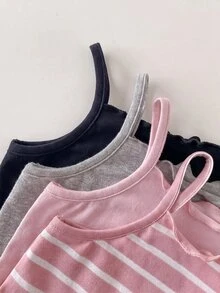 Cozy Pixies 8件套女婴休闲简约针织吊带背心和短裤套装，印花条纹 - 彩色 - 查看 4
