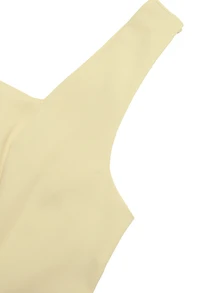 GlowEve 女士优雅通勤纯色拼接褶裥方领无袖连衣裙，夏季 - 鵝黃色 - 查看 3