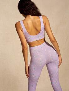 VARSIVA Women's Floral Print Cropped Front Knot Ruched Tank Top And Leggings Sports Set - Multicolor - View 9