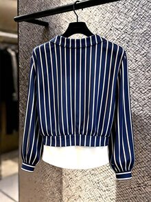 SHEIN Striped 2 In 1 Long Sleeve Casual Commuter Shirt - Multicolor - View 5