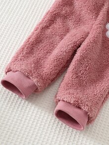 Cozy Pixies 女嬰花卉圖案保暖內裡加厚連帽長袖前開襟運動衫，純色針織柔軟彈性腰長褲 2 件套，可愛花卉拉鍊連帽外套休閒長褲套裝 - 彩色 - 查看 7