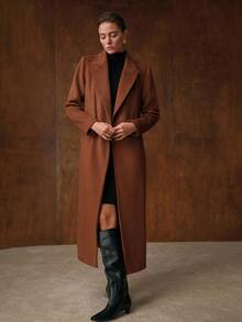 MOTF PREMIUM LOOSE MINIMALIST DETACHABLE PU BELT WOOL BLEND OVERCOAT - Brown - View 3