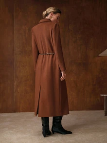 MOTF PREMIUM LOOSE MINIMALIST DETACHABLE PU BELT WOOL BLEND OVERCOAT - Brown - View 7