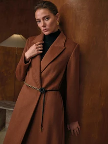 MOTF PREMIUM LOOSE MINIMALIST DETACHABLE PU BELT WOOL BLEND OVERCOAT - Brown - View 5