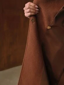MOTF PREMIUM LOOSE MINIMALIST DETACHABLE PU BELT WOOL BLEND OVERCOAT - Brown - View 8
