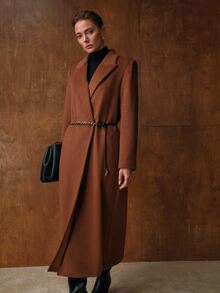 MOTF PREMIUM LOOSE MINIMALIST DETACHABLE PU BELT WOOL BLEND OVERCOAT - Brown - View 6