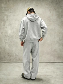 PAVTROS Men's Colorblock Striped Hoodie & Sweatpants Set - Grey - View 4