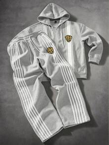 PAVTROS Men's Colorblock Striped Hoodie & Sweatpants Set - Grey - View 1