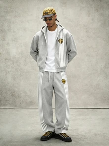 PAVTROS Men's Colorblock Striped Hoodie & Sweatpants Set - Grey - View 3