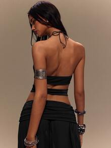 TypaGal Cutout Design Sexy Cropped Halter Top - Black - View 2