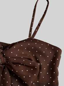 Sweetra Women's Summer Polka Dot Bow Camisole Top - Coffee Brown - View 3
