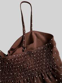 Sweetra Women's Summer Polka Dot Bow Camisole Top - Coffee Brown - View 4