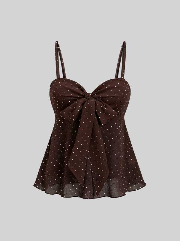 Sweetra Women's Summer Polka Dot Bow Camisole Top