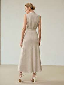 MOTF PREMIUM LINEN WRAP BELTED DRESS - Light Grey - View 7