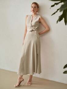 MOTF PREMIUM LINEN WRAP BELTED DRESS - Light Grey - View 8