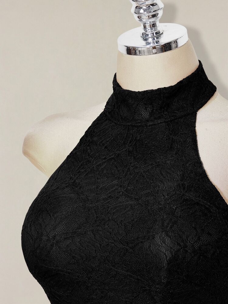 SHEIN ICON Women's Solid Color Fitted Fashion Elegant Sexy Versatile Halter Neck Tank Top Night Out Date Night Black Summer - Black - View 5