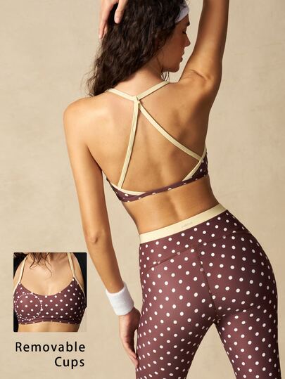 VARSIVA Women's Polka Dot Colorblock Halter Top And High Waist Leggings Casual Daily Sports Outfit
