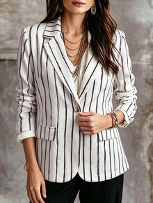 Linhara CURVE Plus-Size Lady's Casual Striped Business Suit For Autumn - Apricot - View 3