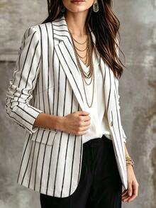 Linhara CURVE Plus-Size Lady's Casual Striped Business Suit For Autumn - Apricot - View 4
