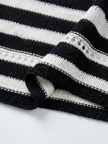 SHEIN Franclia 女款拼色不對稱單肩休閒百搭針織上衣 - 黑與白 - 查看 7