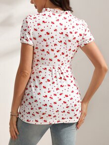 SHEIN 孕婦休閒碎花針織T恤，夏季 - 白色 - 查看 2
