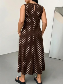 SHEIN Essnce 大尺碼女款波點休閒日常夏季洋裝 - 棕色 - 查看 2