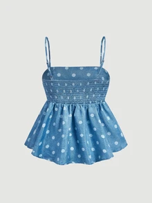 SHEIN MOD Washed Blue Polka Dot Polka Dot Print Camisole Top Vacation Summer Cute.Halloween.Back To School. - Multicolor - View 3